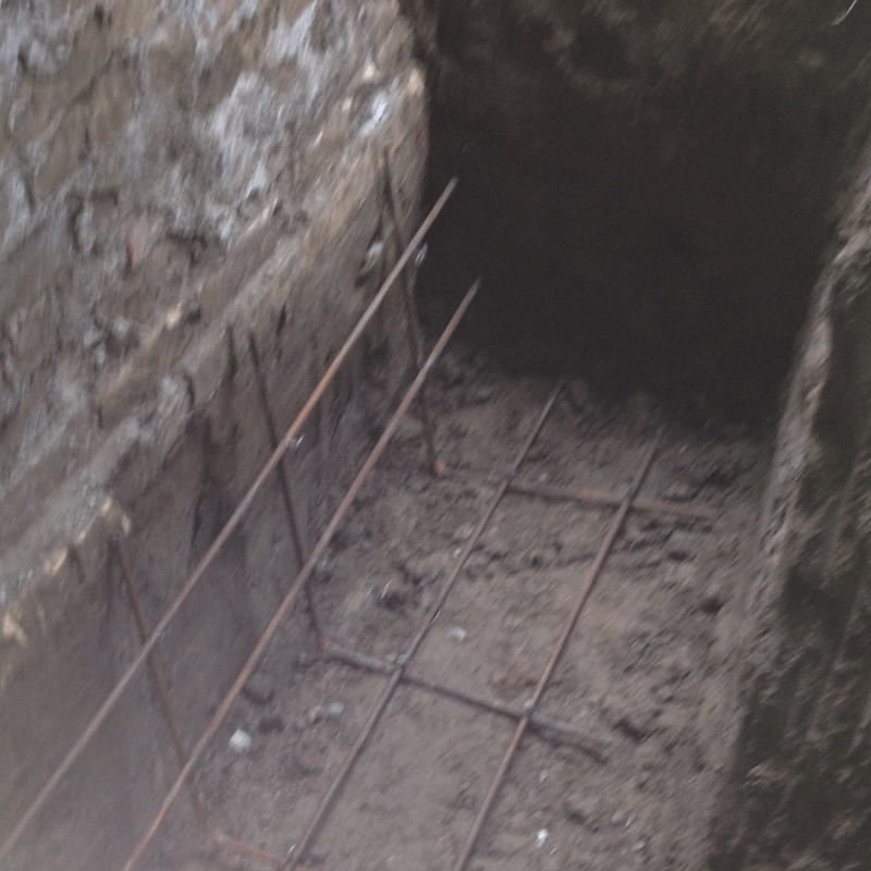Rebar installation in preparation for concrete foundation repair